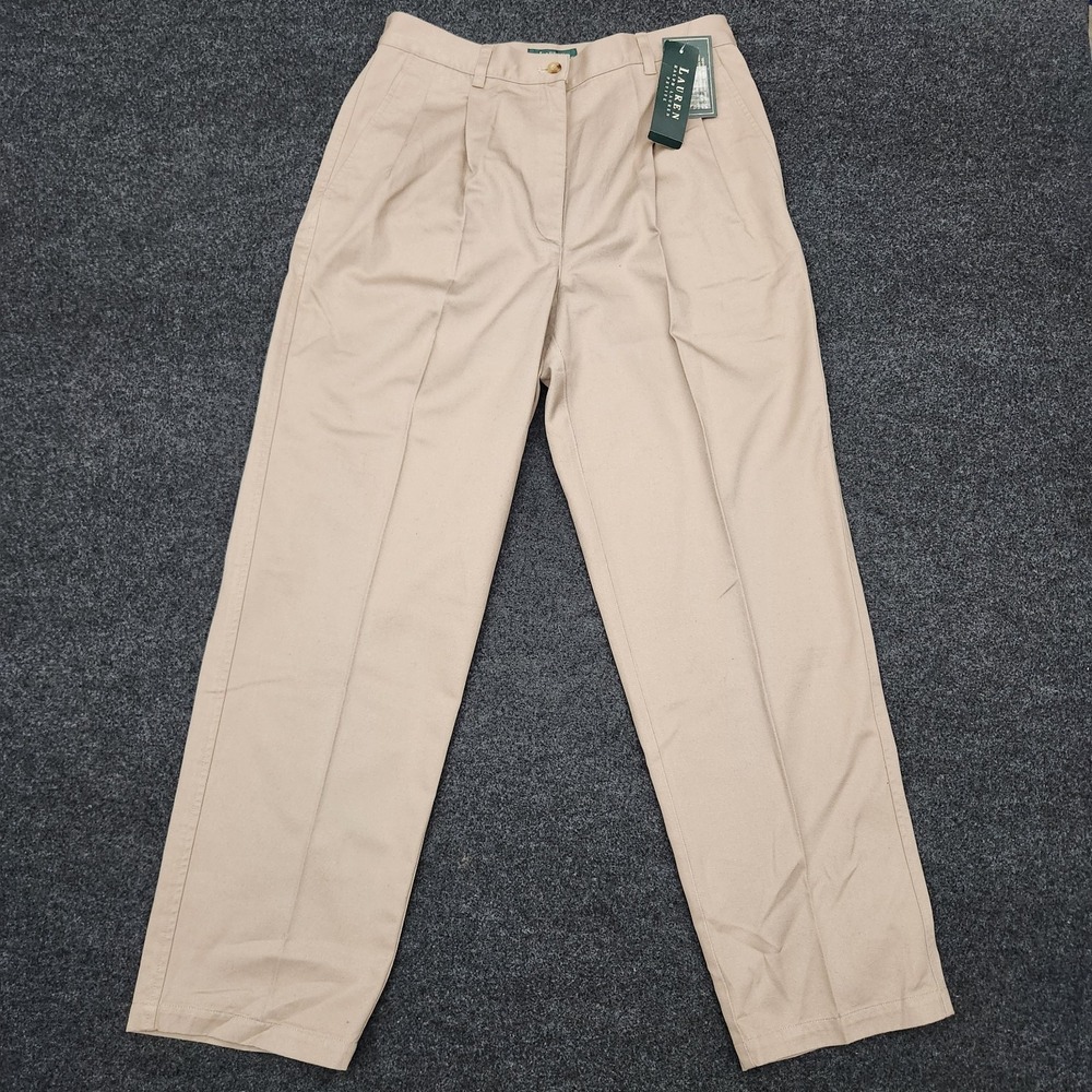 Vintage Lauren Ralph Lauren Womens 12 Petite Khaki Pleated High-Rise‎ Pants